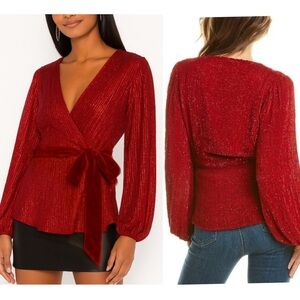 NWT RETROFETE Scarlet Red Sequin Wrap Bette Top size medium